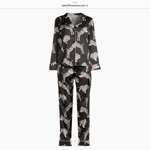 Averie Sleep Pajama Set Black New with Tags Two-Piece Tiger Print Satin Sz XL